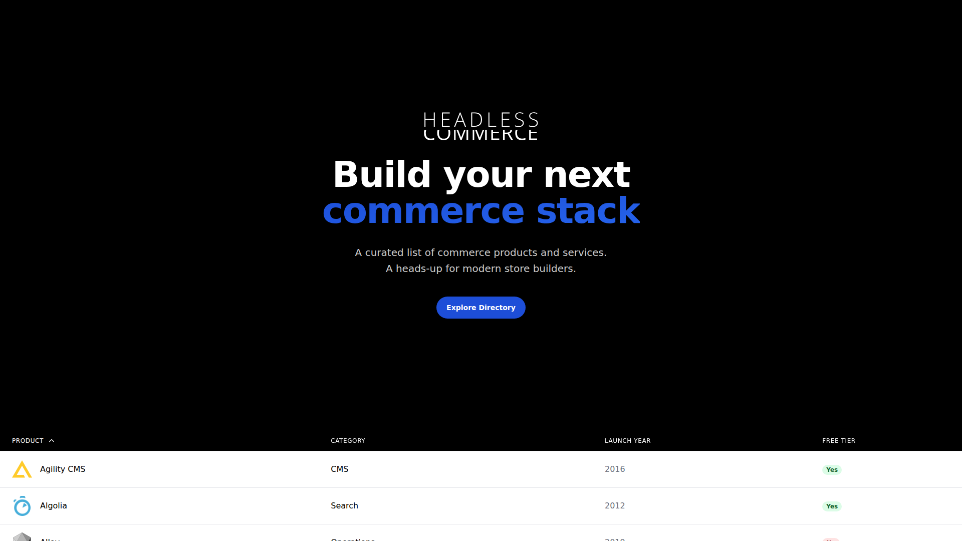 Headless Commerce Directory screenshot