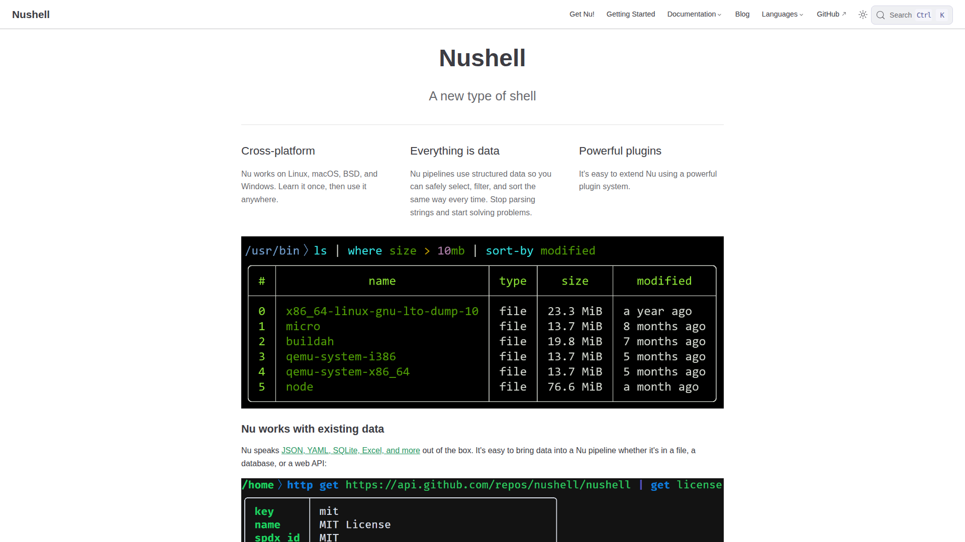 Nushell screenshot