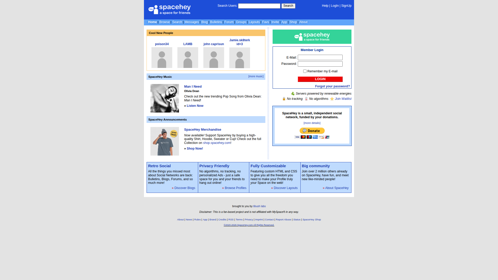 SpaceHey screenshot