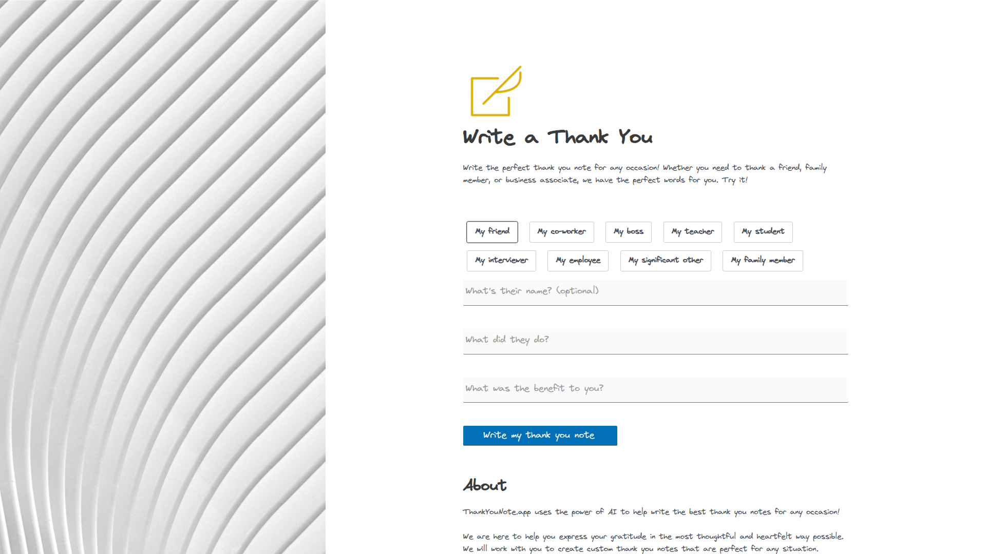 ThankYouNote.app screenshot