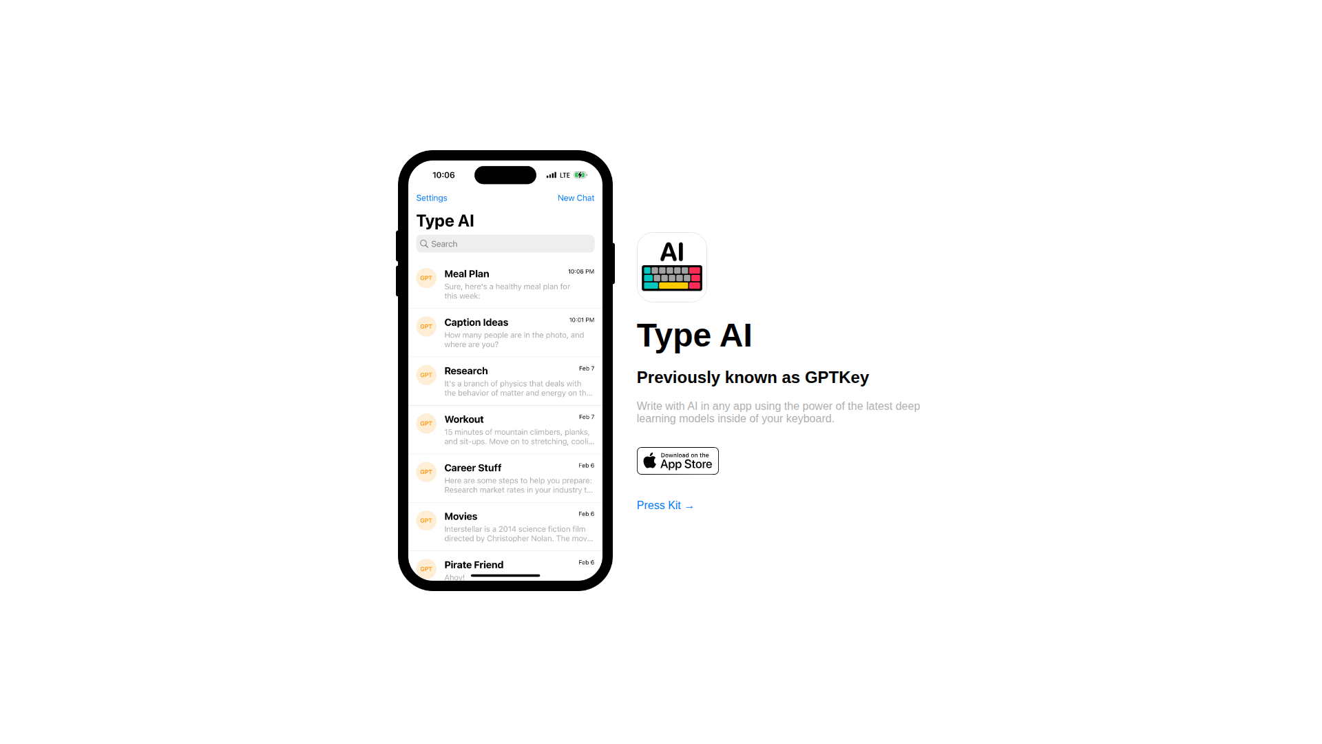 Type AI screenshot