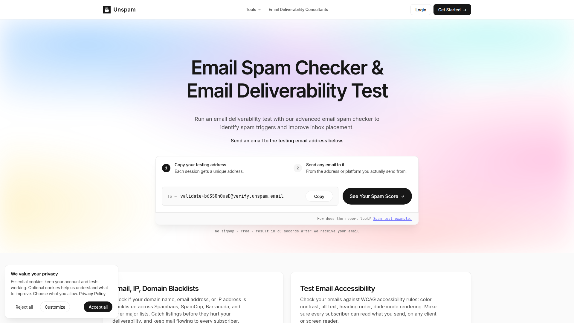 Unspam screenshot